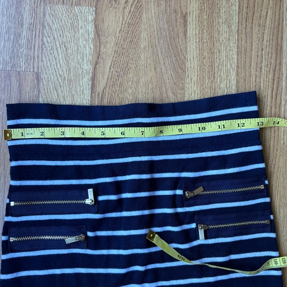 Cache striped navy blue white nautical midi pencil skirt gold zippers size S - Picture 3 of 10
